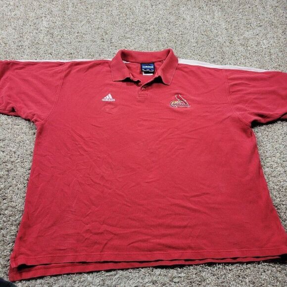 Vintage Adidas St. Louis Cardinals Polo Shirt Mens 2XL Red Short Sleeve Flaws* - Picture 1 of 9